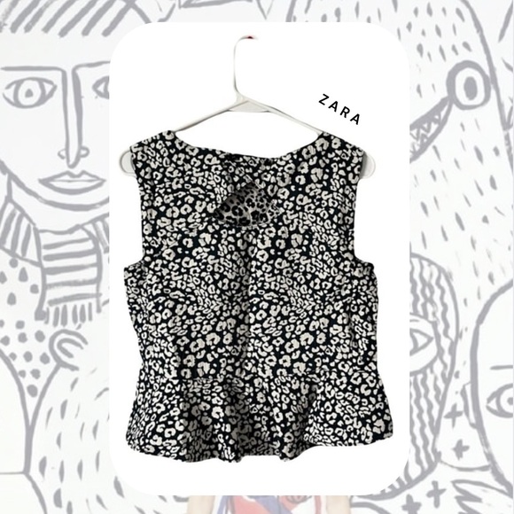 Zara dark green & white leopard print peplum sleeveless blouse - Picture 5 of 16